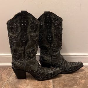 Corral Black/Grey Studded Cowgirl Boots (Size 8)